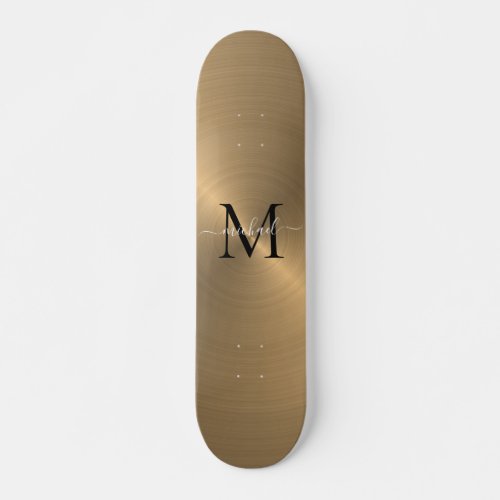 Modern Gold Brushed Metal Monogram Skateboard