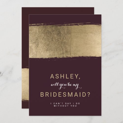 Modern gold brushstroke burgundy red Bridesmaid Invitation