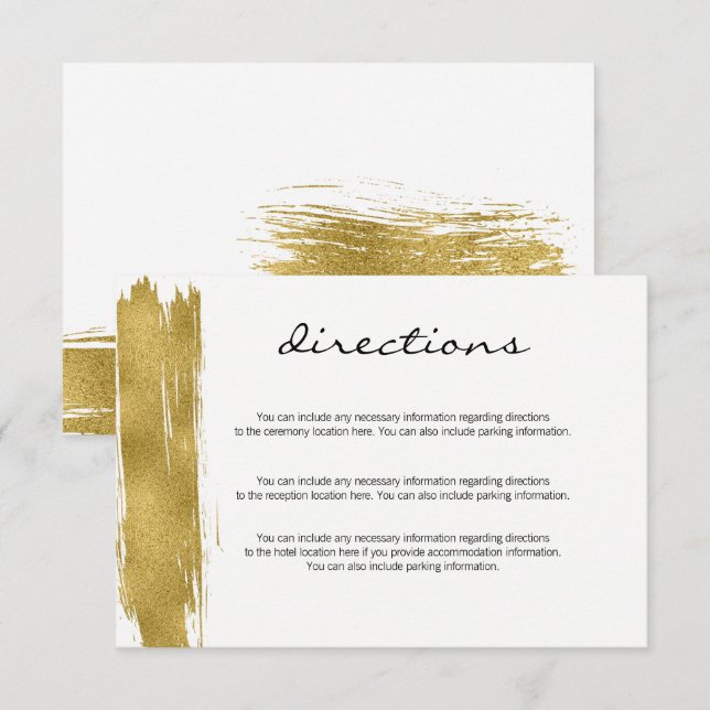 Modern Gold Brushstroke Directions Enclosure Card (Front/Back)