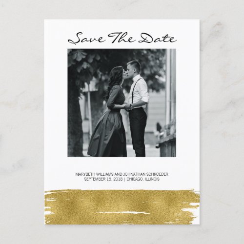 Modern Gold Brushstroke Save The Date Postcard