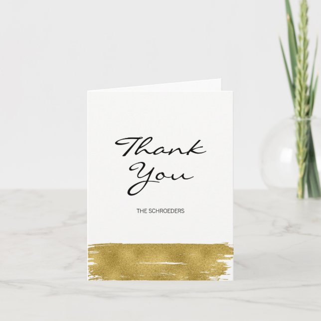 Modern Gold Brushstroke Wedding Thank You Card (Front)