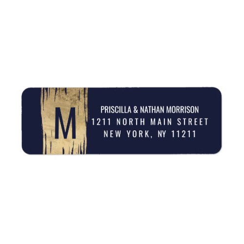 Modern Gold Brushstrokes Navy Blue Chic  Address Label