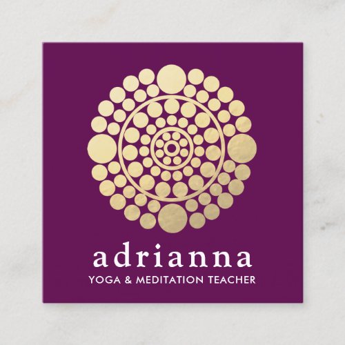 Modern Gold Burgundy Circle Logo Mandala Square Business Card