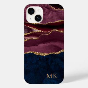 Modern Gold, Burgundy & Navy Marble Agate Case-Mate iPhone 14 Case