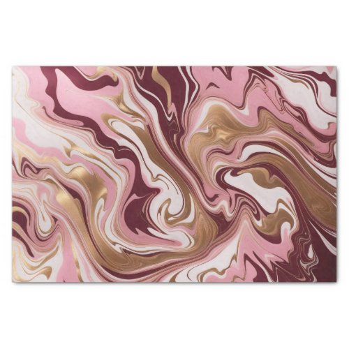 Modern Gold Burgundy Pink Marble Fluid Birthday Tissue Paper