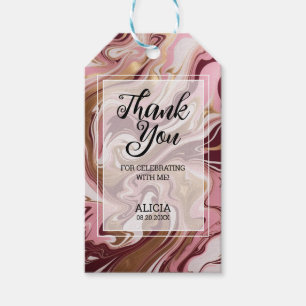 Modern Gold Burgundy Pink Marble Fluid Thank You Gift Tags