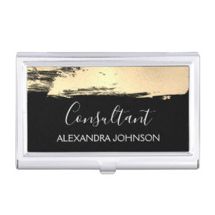 Modern Gold Business Foil Brush Stroke Business Card Case