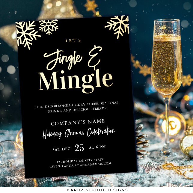 Modern Gold Business Holiday Party Invitation (Invite shown in 5 x 7 inches, in black with GOLD foil. Choose foil color before checkout.
)