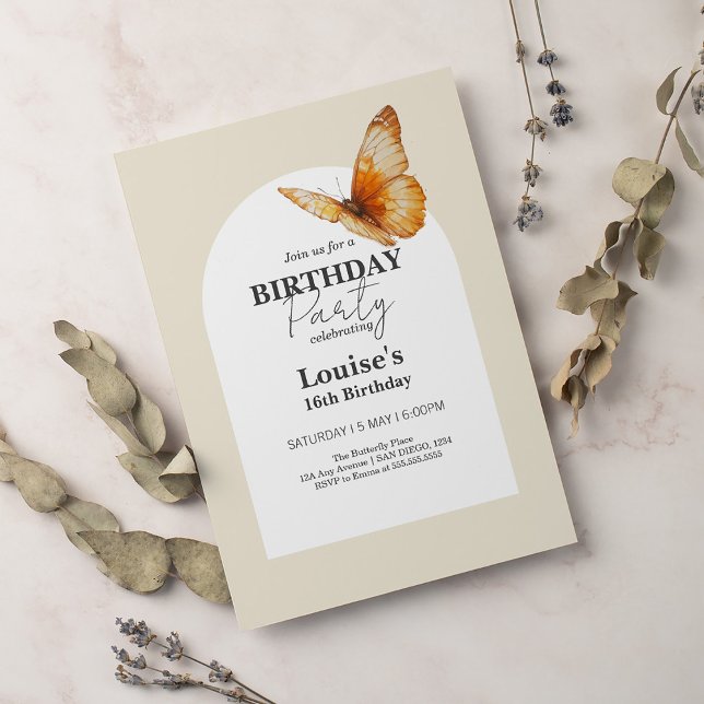 Modern Gold Butterfly Girl Birthday Party  Invitation (Creator Uploaded)