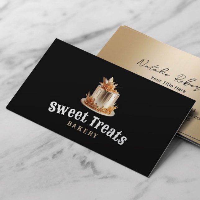Modern Gold Cake Sweet Treats Bakery & Pastry Business Card (Creator Uploaded)