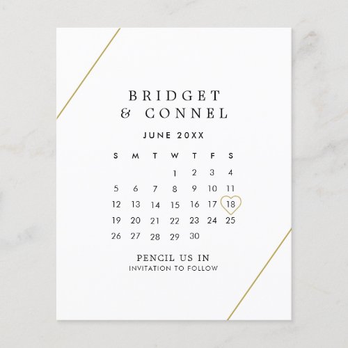 Modern Gold Calendar Budget Wedding Save The Date
