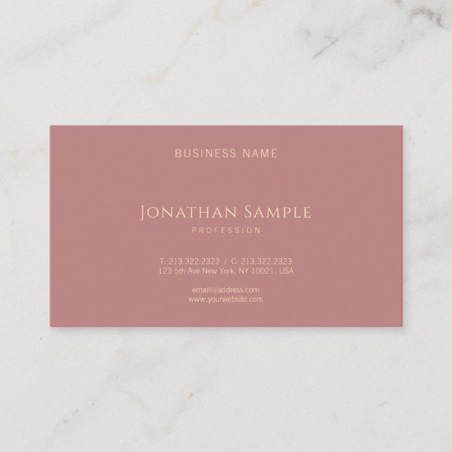 Modern Gold Calligraphed Chic Red Brown Template Business Card (Front)