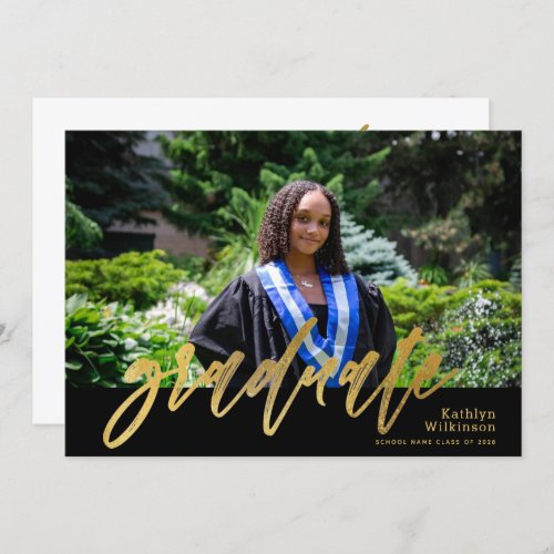 Modern Gold Calligraphy 2 Photo Graduation Invitation