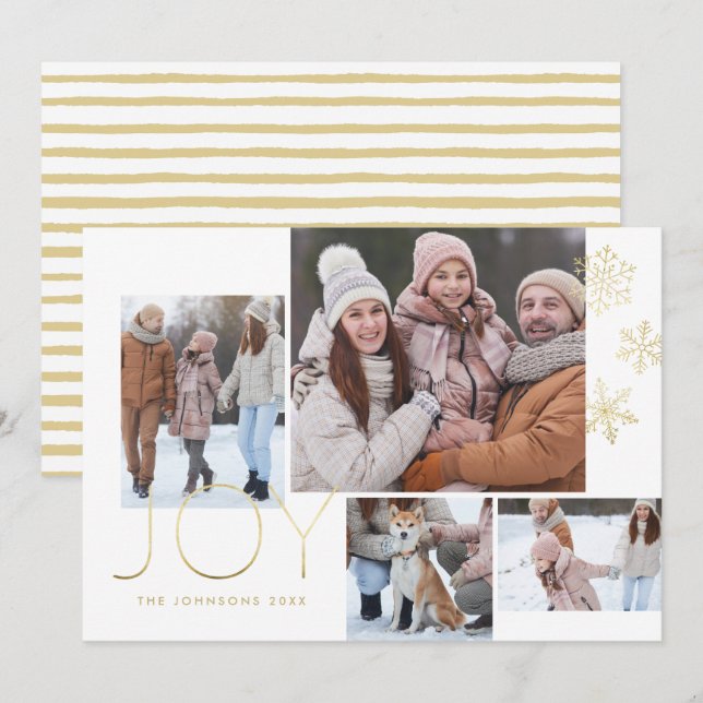 Modern Gold Calligraphy and Snowflakes 1 Photo Holiday Card (Front/Back)