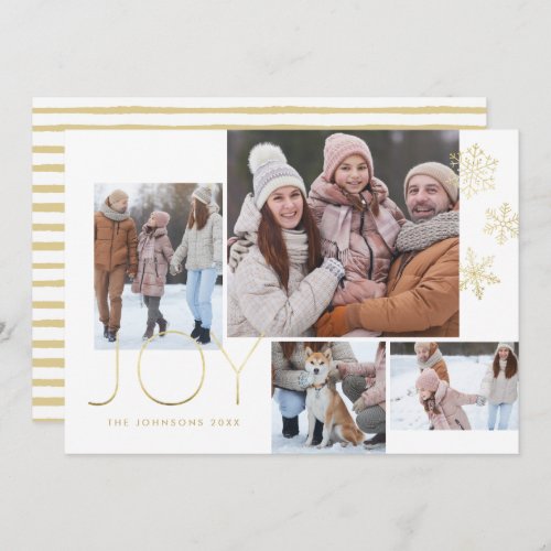 Modern Gold Calligraphy and Snowflakes 1 Photo Holiday Card