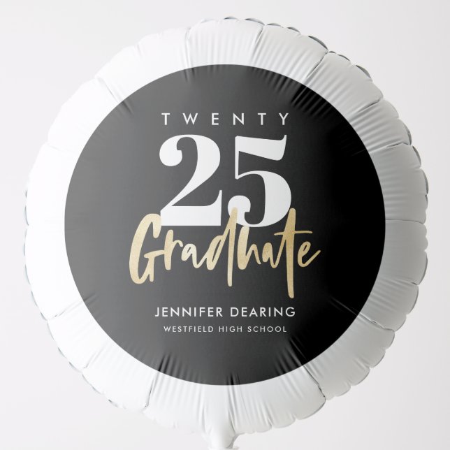 Modern Gold Calligraphy Black Graduation Balloon (Front)