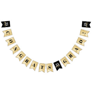 Modern Gold Calligraphy Black Graduation Bunting F Flags