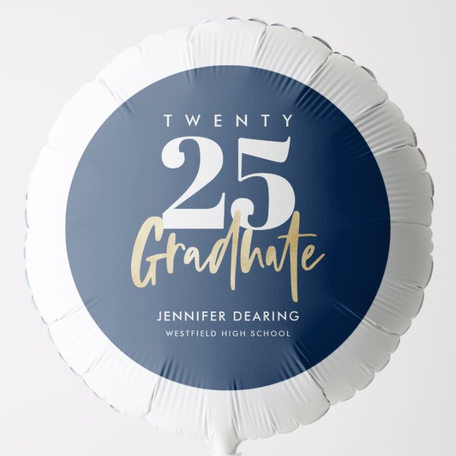 Modern Gold Calligraphy Blue Graduation Balloon (Front)