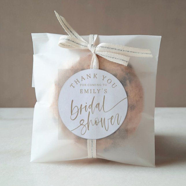 Modern Gold Calligraphy Bridal Shower Favor Classic Round Sticker (Creator Uploaded)