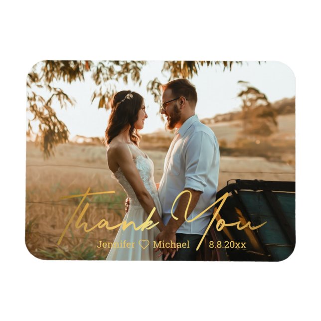 Modern Gold Calligraphy Editorial Photo Wedding Magnet (Horizontal)