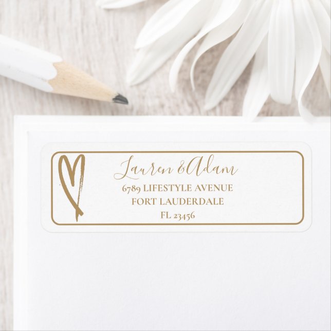 Modern Gold Calligraphy on White Wedding Address L Label (Insitu)
