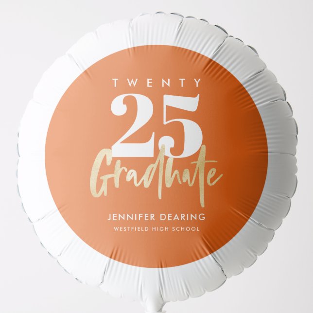 Modern Gold Calligraphy Orange Graduation Balloon (Front)