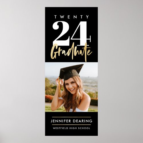 Modern Gold Calligraphy Photo Black Graduation Pos Poster