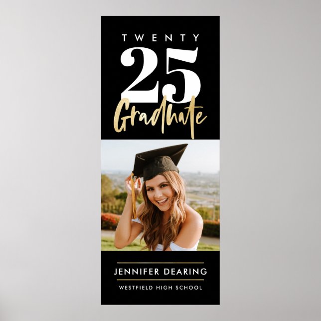 Modern Gold Calligraphy Photo Black Graduation Pos Poster (Front)