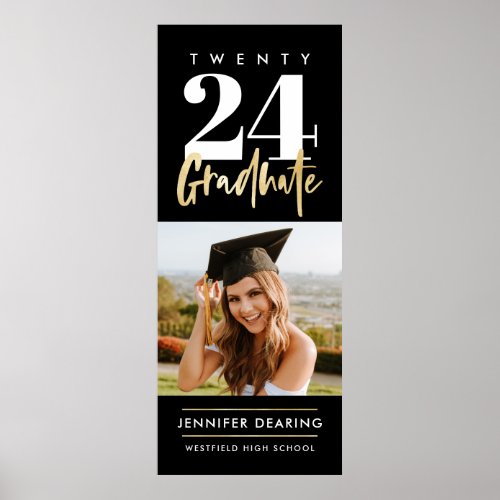 Modern Gold Calligraphy Photo Black Graduation Poster