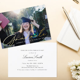 Modern Gold Calligraphy Photo Graduation Party Foil Invitation