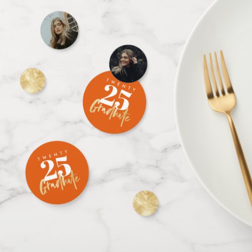 Modern Gold Calligraphy Photo Orange Graduation Confetti