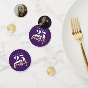 Modern Gold Calligraphy Photo Purple Graduation Confetti