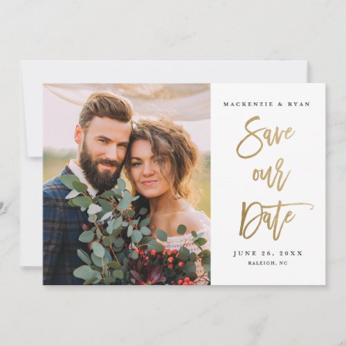 Modern Gold Calligraphy Photo Wedding Save The Date