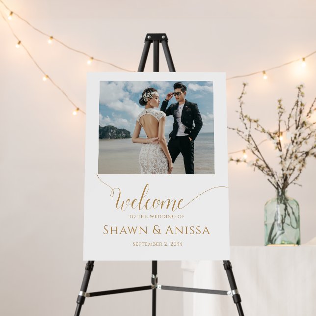 Modern Gold Calligraphy Photo Wedding Welcome Foam Board (In Situ (Stand))