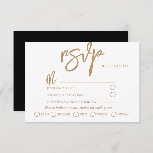 Modern Gold  Calligraphy Script Wedding RSVP (Front/Back)