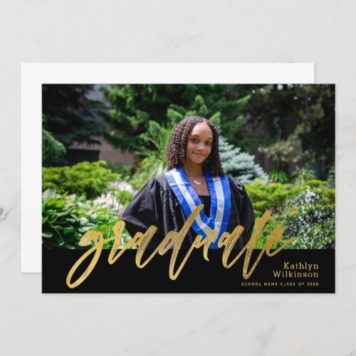 Modern Gold Calligraphy Simple 2 Photo Graduation Announcement
