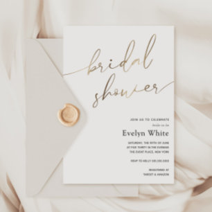 Modern Gold Calligraphy Simple Bridal Shower Invitation