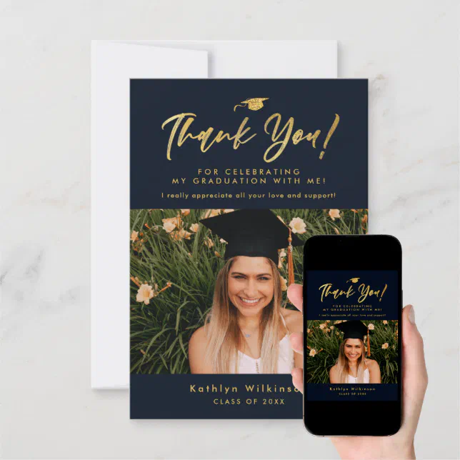 Modern Gold Calligraphy Simple GRAD Thank You Card | Zazzle