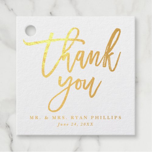 Modern gold calligraphy thank you foil favor tags