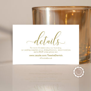 Modern Gold calligraphy, Wedding Details Enclosure Card