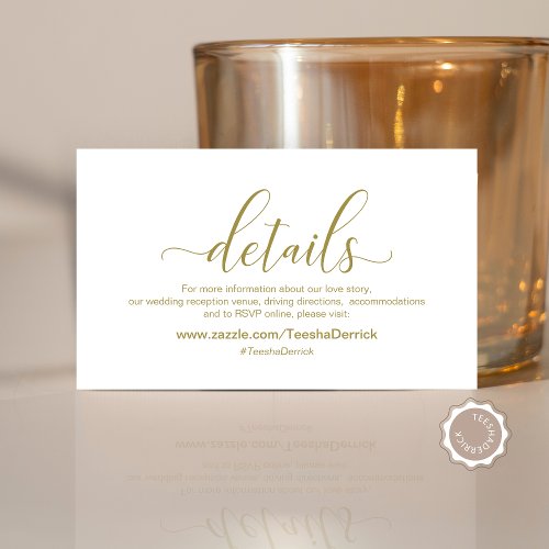 Modern Gold calligraphy Wedding Details Enclosure Card