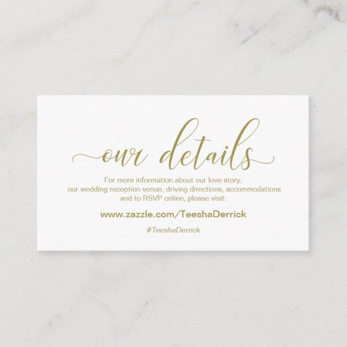 Modern Gold calligraphy Wedding Our Details Enclosure Card