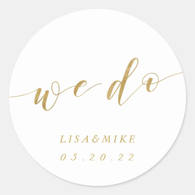 Modern Gold Calligraphy Wedding Save the Date Classic Round Sticker (Front)