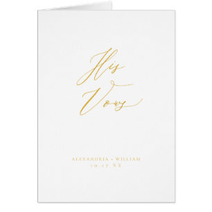 Modern Gold Calligraphy Wedding Vow Card Book His