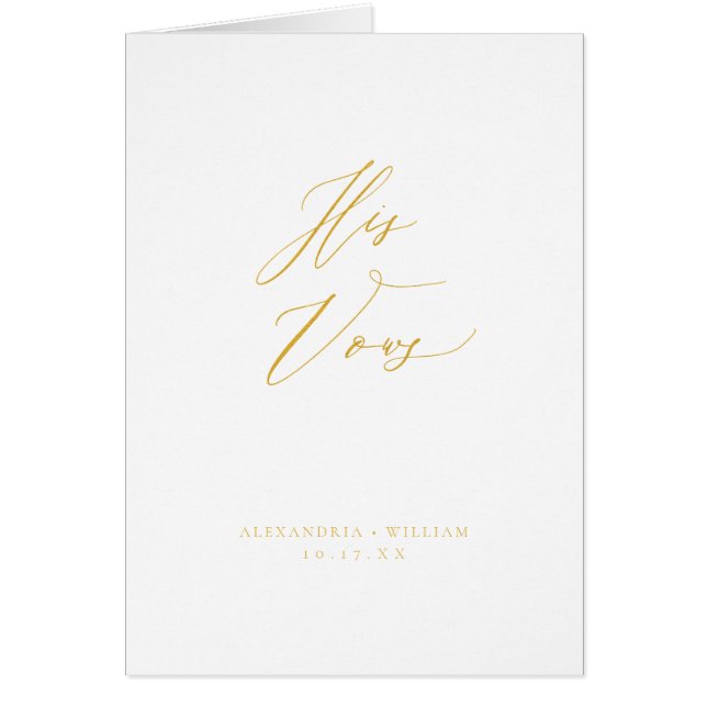 Modern Gold Calligraphy Wedding Vow Card Book His (Front)