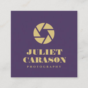 Modern Gold Camera Lens Purple Photography Square Business Card