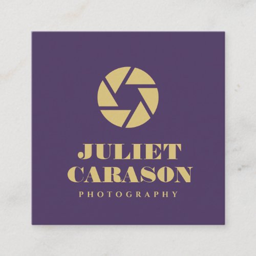 Modern Gold Camera Lens Purple Photography Square Business Card