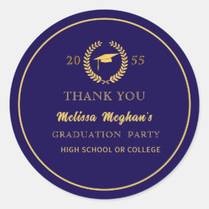 Modern Gold Cap Graduation Party Thank You Classic Round Sticker