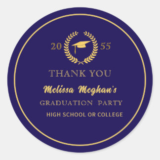 Modern Gold Cap Graduation Party Thank You Classic Round Sticker
