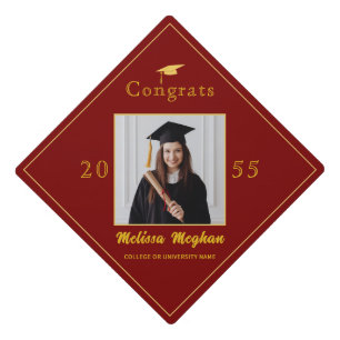 Modern Gold Cap Photo Graduation Party Cap Topper 